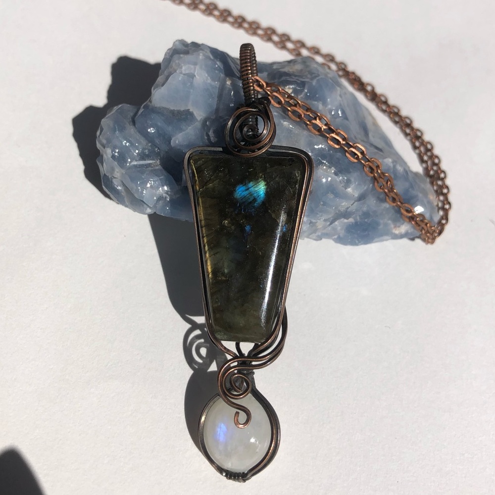 Handmade Labradorite and Moon Stone Necklace
